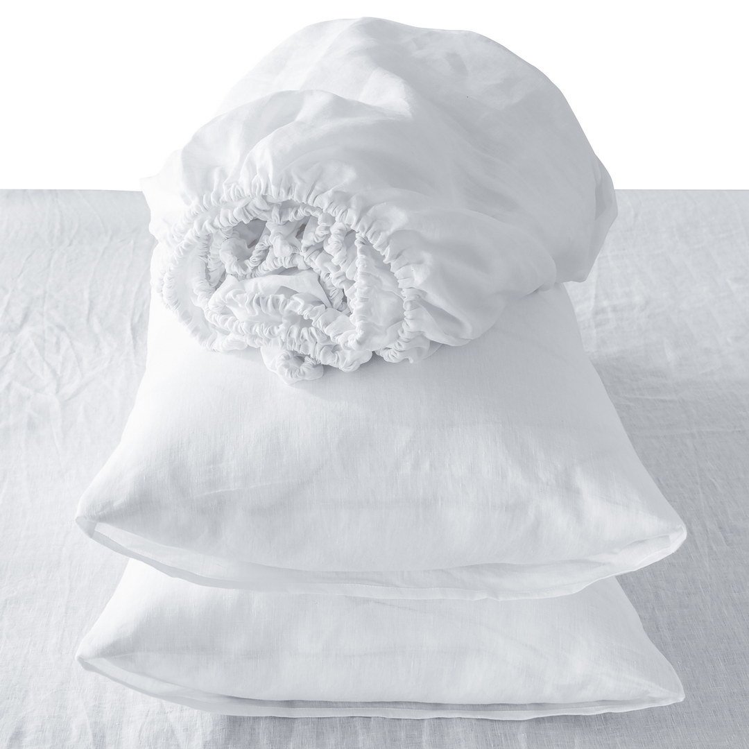 4 Pc Queen Bedding Set, Premium Extra Soft White Linen Sheet Set and Pillowcases, Breathable Bedding for Queen Bed 4 Pc Queen Bedding Set, Premium Extra Soft White Linen Sheet Set and Pillowcases, Breathable Bedding for Queen Bed